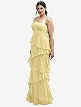 Side View Thumbnail - Pale Yellow Asymmetrical Tiered Ruffle Chiffon Maxi Dress with Square Neckline