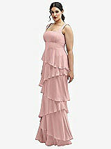 Side View Thumbnail - Rose - PANTONE Rose Quartz Asymmetrical Tiered Ruffle Chiffon Maxi Dress with Square Neckline