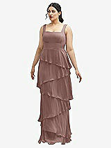 Front View Thumbnail - Sienna Asymmetrical Tiered Ruffle Chiffon Maxi Dress with Square Neckline