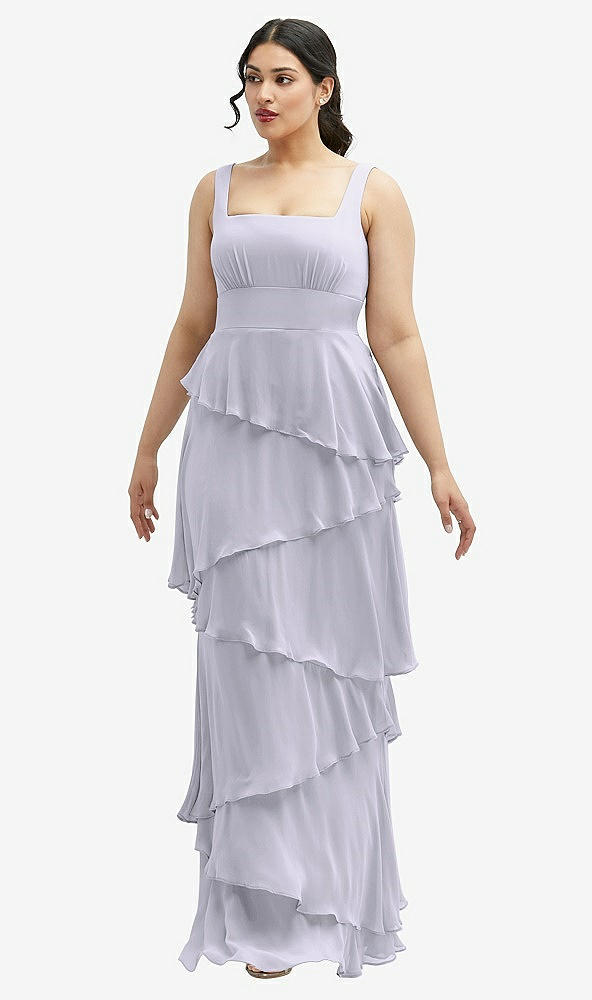 Front View - Silver Dove Asymmetrical Tiered Ruffle Chiffon Maxi Dress with Square Neckline