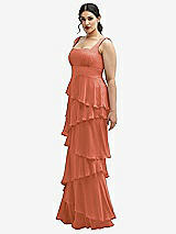 Side View Thumbnail - Terracotta Copper Asymmetrical Tiered Ruffle Chiffon Maxi Dress with Square Neckline