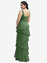 Rear View Thumbnail - Vineyard Green Asymmetrical Tiered Ruffle Chiffon Maxi Dress with Square Neckline