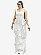 Front View Thumbnail - White Asymmetrical Tiered Ruffle Chiffon Maxi Dress with Square Neckline