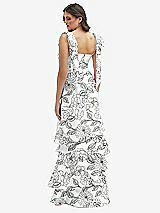 Rear View Thumbnail - Botanica Floral Bow-Shoulder Satin Maxi Dress with Asymmetrical Tiered Skirt