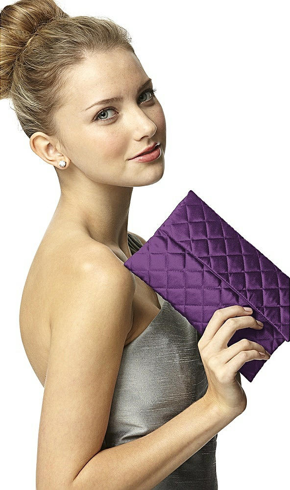 Back View - African Violet Quilted Envelope Clutch with Tassel Detail