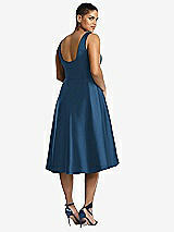 Rear View Thumbnail - Dusk Blue Bateau Neck Satin High Low Cocktail Dress
