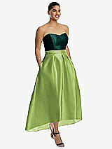 Front View Thumbnail - Mojito & Evergreen Strapless Satin High Low Dress with Pockets