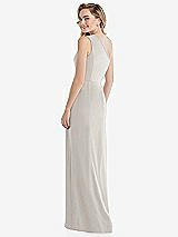 Rear View Thumbnail - Oyster One-Shoulder Draped Bodice Column Gown