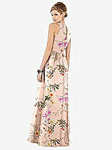Rear View Thumbnail - Butterfly Botanica Pink Sand Sleeveless Closed-Back Floral Satin Maxi Dress with Pockets