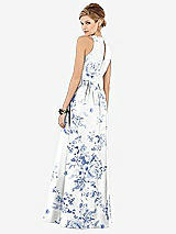 Rear View Thumbnail - Cottage Rose Larkspur Sleeveless Closed-Back Floral Satin Maxi Dress with Pockets