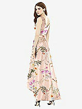 Rear View Thumbnail - Butterfly Botanica Pink Sand Sleeveless Floral Satin High Low Dress with Pockets