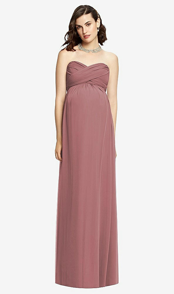 Front View - Rosewood Draped Bodice Strapless Maternity Dress