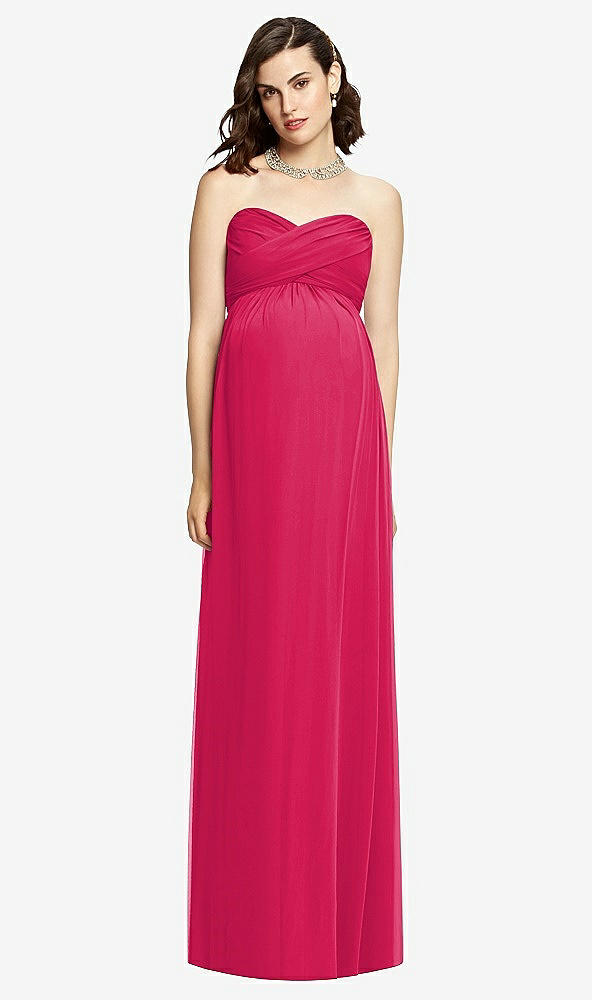Front View - Vivid Pink Draped Bodice Strapless Maternity Dress