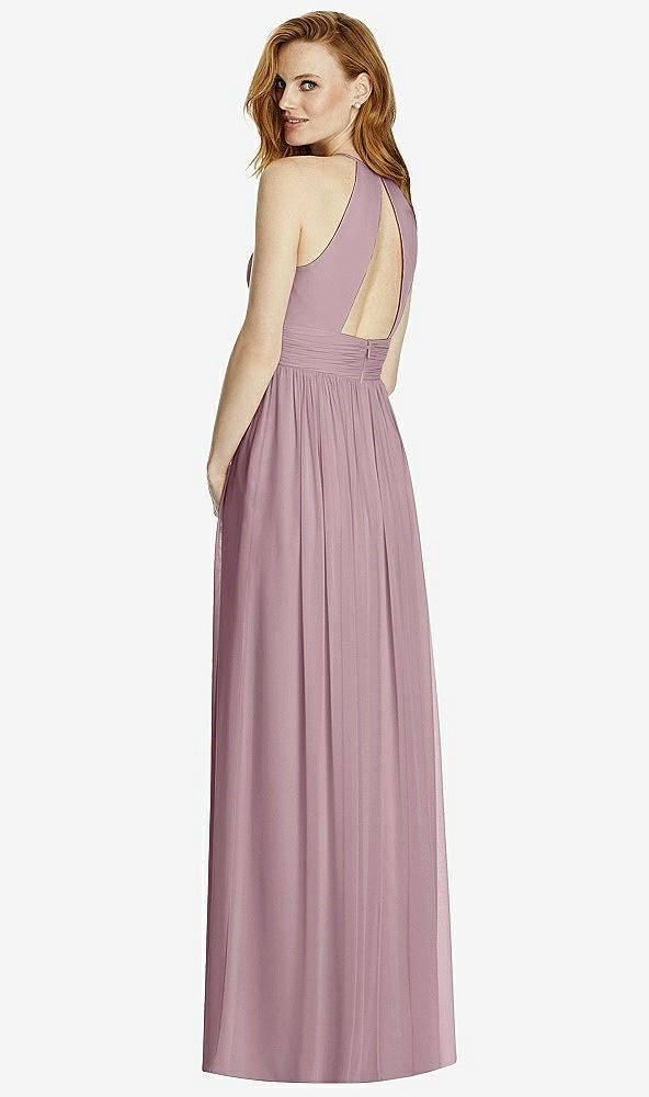 Back View - Dusty Rose Cutout Open-Back Shirred Halter Maxi Dress