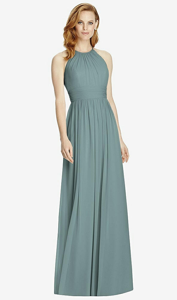 Front View - Icelandic Cutout Open-Back Shirred Halter Maxi Dress