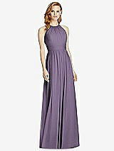 Front View Thumbnail - Lavender Cutout Open-Back Shirred Halter Maxi Dress