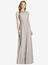 Front View Thumbnail - Taupe Cutout Open-Back Shirred Halter Maxi Dress