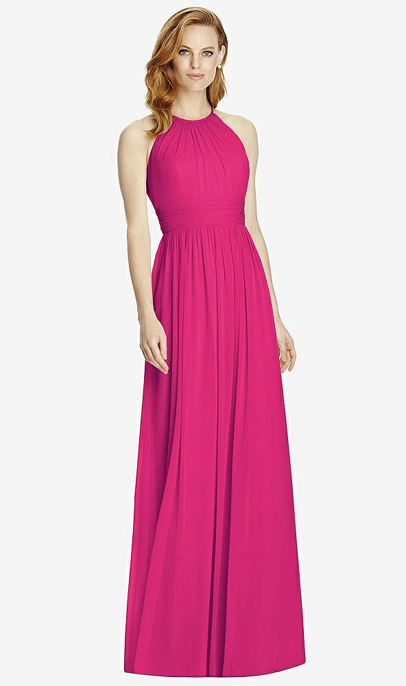 Front View - Think Pink Cutout Open-Back Shirred Halter Maxi Dress