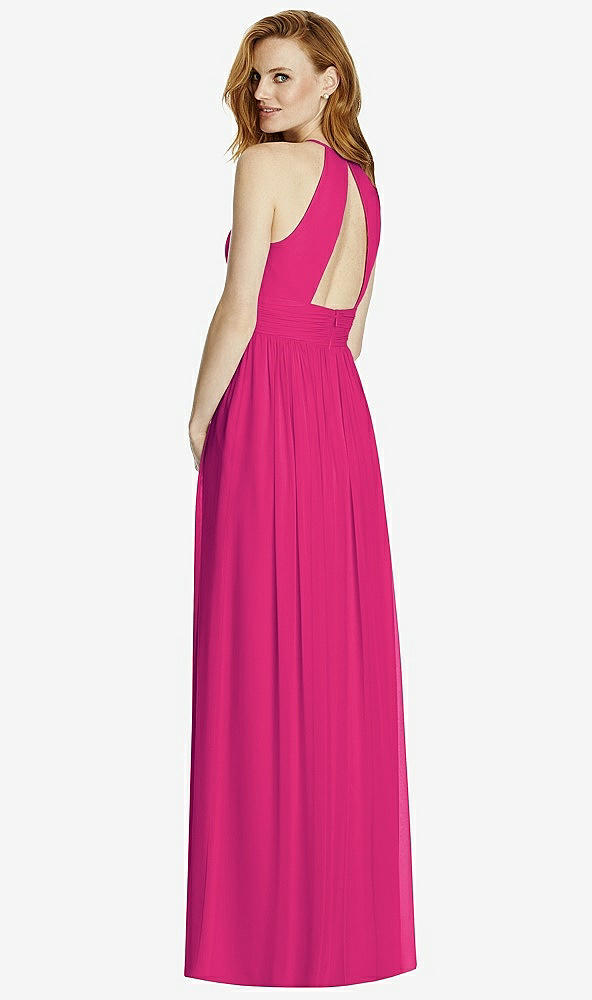 Back View - Think Pink Cutout Open-Back Shirred Halter Maxi Dress