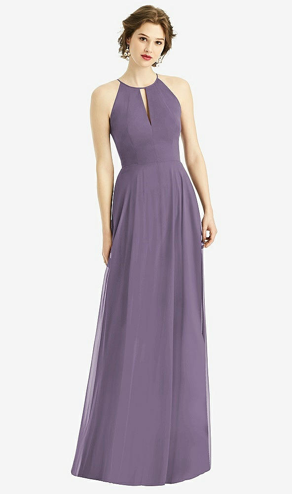Front View - Lavender Keyhole Halter Chiffon Maxi Dress