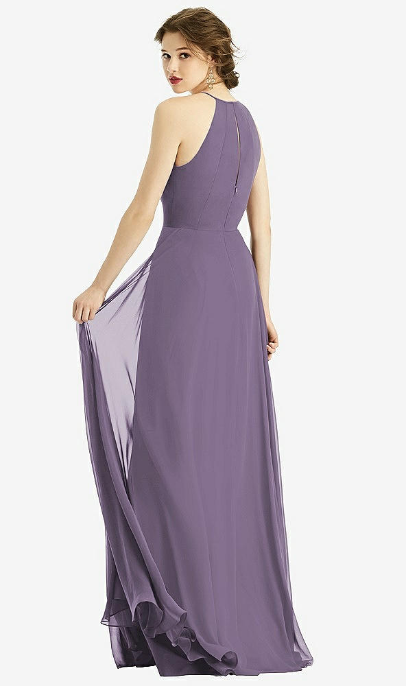 Back View - Lavender Keyhole Halter Chiffon Maxi Dress