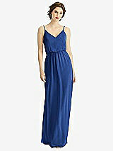 Front View Thumbnail - Classic Blue V-Neck Blouson Bodice Chiffon Maxi Dress