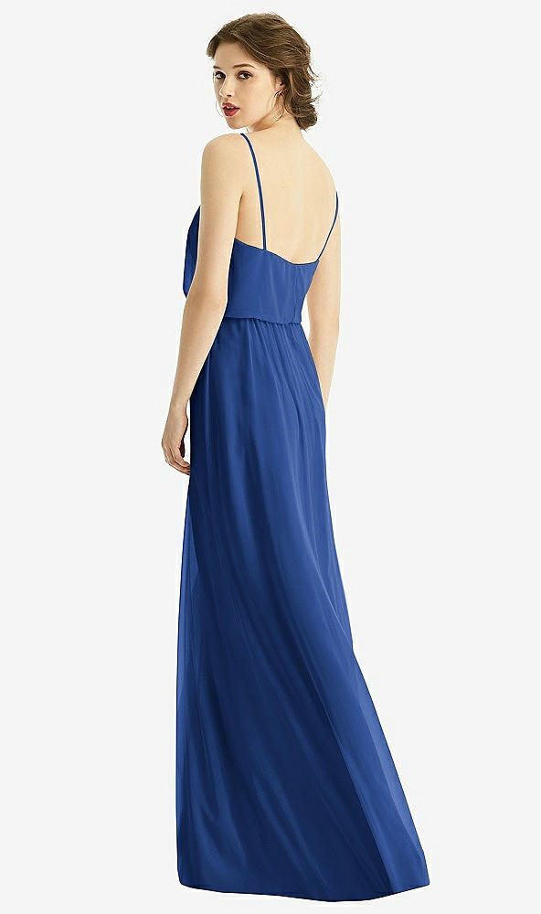 Back View - Classic Blue V-Neck Blouson Bodice Chiffon Maxi Dress