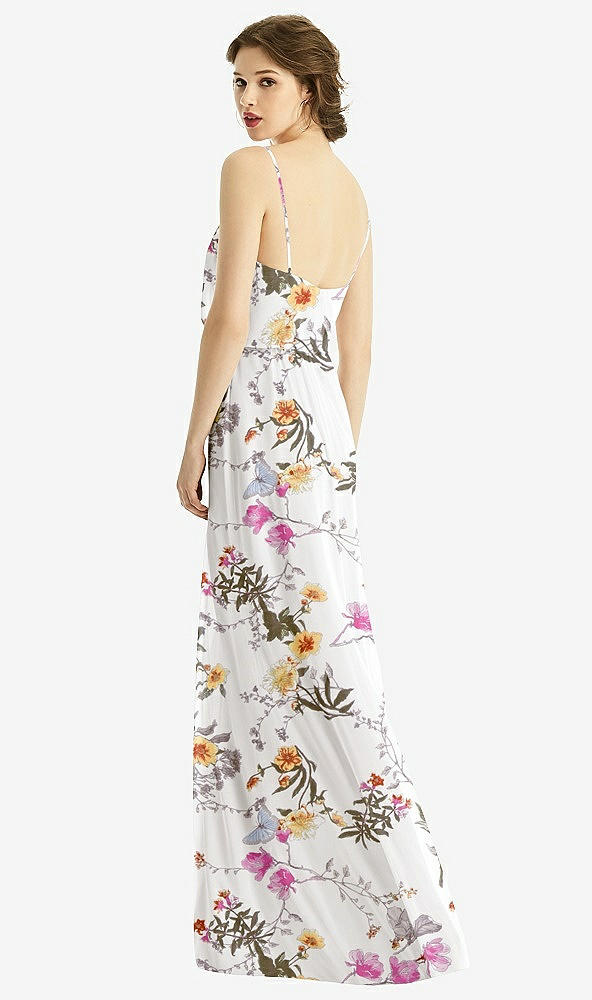 Back View - Butterfly Botanica Ivory V-Neck Blouson Bodice Chiffon Maxi Dress