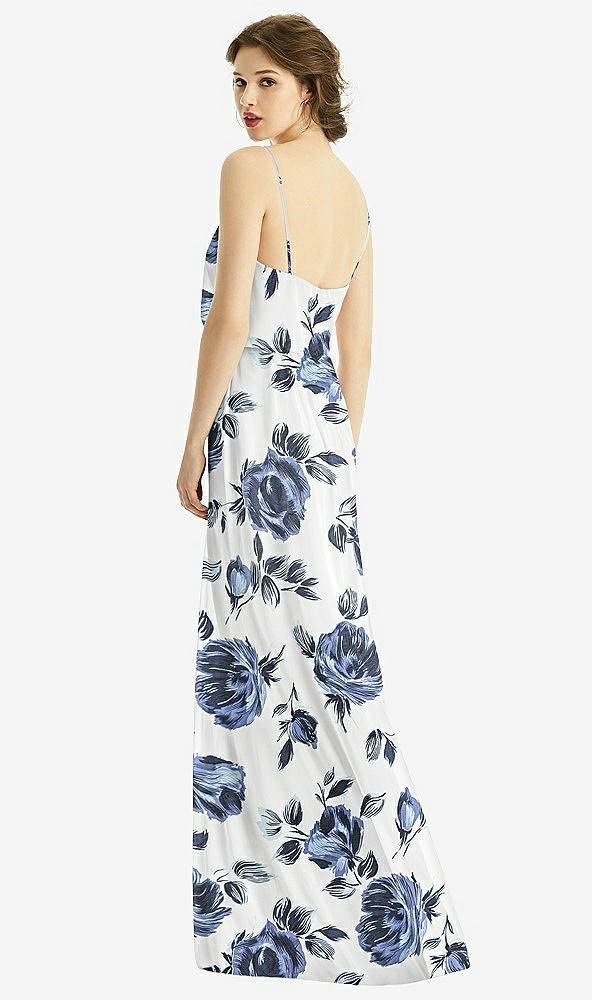Back View - Indigo Rose V-Neck Blouson Bodice Chiffon Maxi Dress