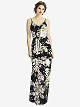 Front View Thumbnail - Noir Garden V-Neck Blouson Bodice Chiffon Maxi Dress