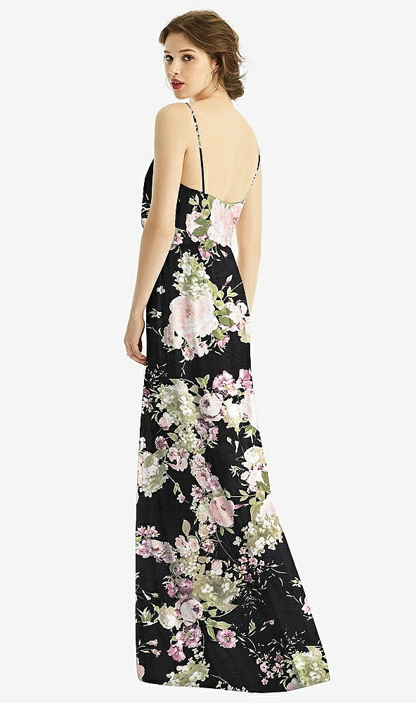 Back View - Noir Garden V-Neck Blouson Bodice Chiffon Maxi Dress