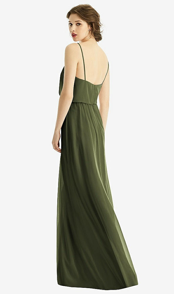 Back View - Olive Green V-Neck Blouson Bodice Chiffon Maxi Dress