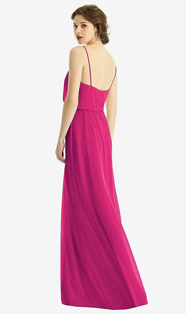 Back View - Think Pink V-Neck Blouson Bodice Chiffon Maxi Dress
