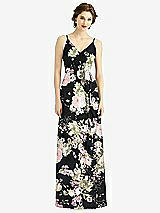 Front View Thumbnail - Noir Garden Draped Wrap Chiffon Maxi Dress with Sash