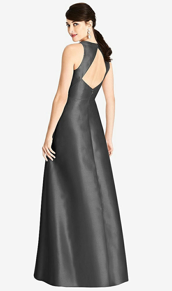 Back View - Pewter Sleeveless Open-Back Satin A-Line Dress
