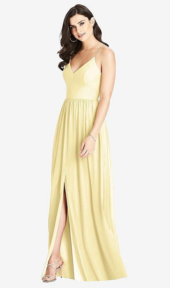 Front View - Pale Yellow Criss Cross Strap Backless Maxi Dress