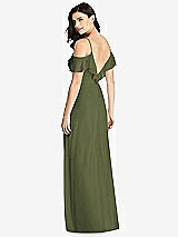 Rear View Thumbnail - Olive Green Ruffled Cold-Shoulder Chiffon Maxi Dress