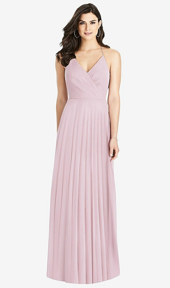 Back View - French Blue Ruffled Strap Cutout Wrap Maxi Dress
