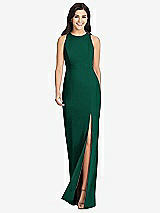 Front View Thumbnail - Hunter Green Diamond Cutout Back Trumpet Gown with Front Slit