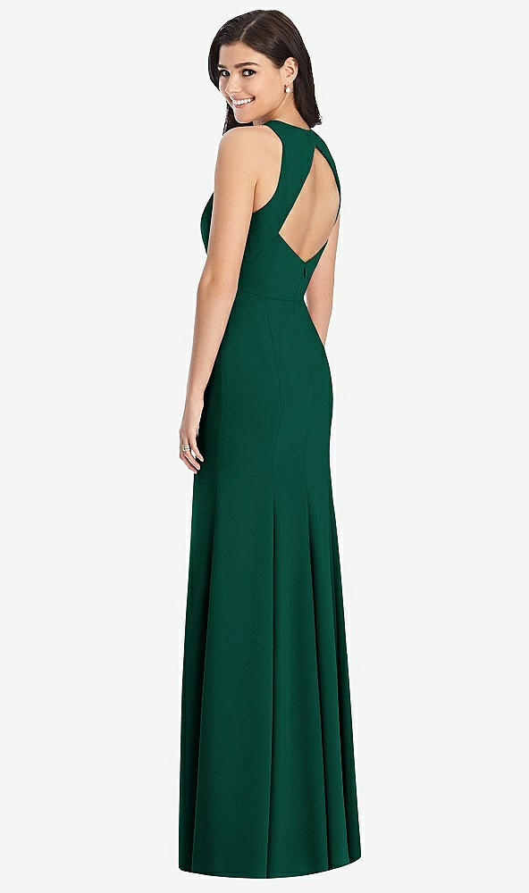 Back View - Hunter Green Diamond Cutout Back Trumpet Gown with Front Slit