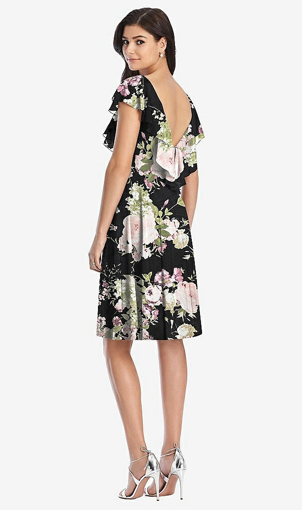 Back View - Noir Garden Midi Natural Waist Ruffled VNeck Dress