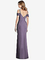 Rear View Thumbnail - Lavender Off-the-Shoulder Chiffon Trumpet Gown with Front Slit