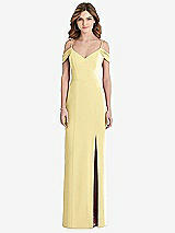 Front View Thumbnail - Pale Yellow Off-the-Shoulder Chiffon Trumpet Gown with Front Slit