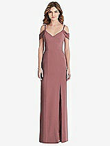 Front View Thumbnail - Rosewood Off-the-Shoulder Chiffon Trumpet Gown with Front Slit