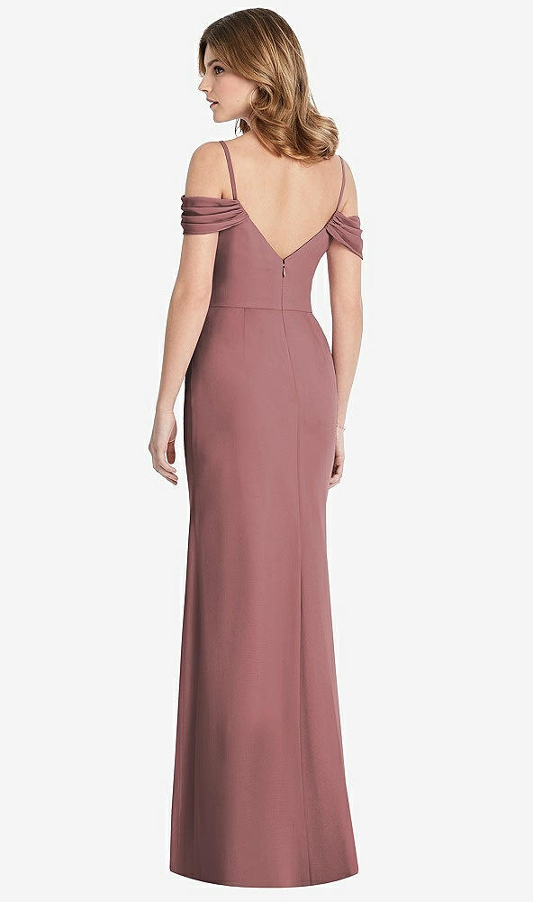 Back View - Rosewood Off-the-Shoulder Chiffon Trumpet Gown with Front Slit