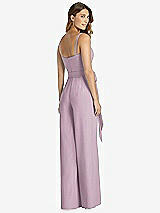 Rear View Thumbnail - Suede Rose Spaghetti Strap Crepe Jumpsuit with Sash - Alana 