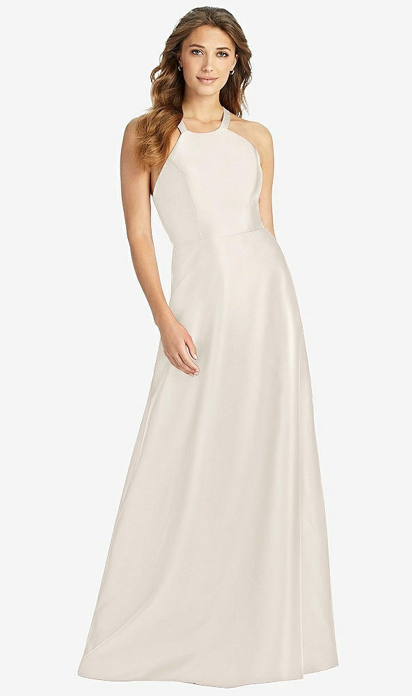 Front View - Ivory Halter Lace-Up A-Line Maxi Dress