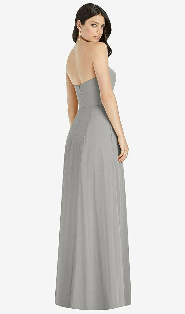 Back View - Chelsea Gray Strapless Notch Chiffon Maxi Dress