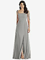 Front View Thumbnail - Chelsea Gray Tie-Shoulder Chiffon Maxi Dress with Front Slit