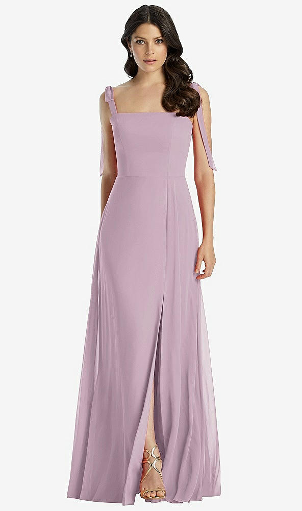 Front View - Suede Rose Tie-Shoulder Chiffon Maxi Dress with Front Slit